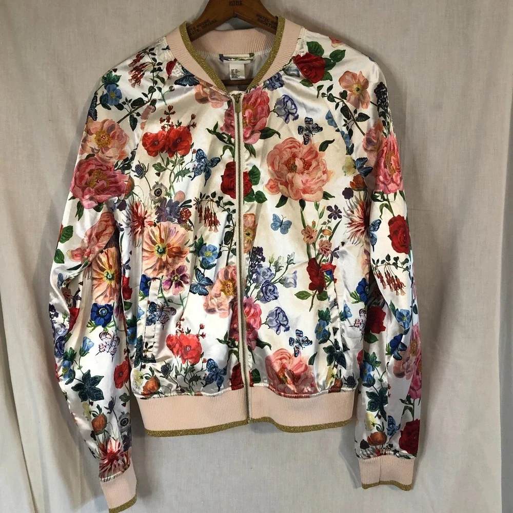 H&M  NATHALIE LETE Floral Bomber Jacket Coat Butterfly Eyeball US Girls 14Y